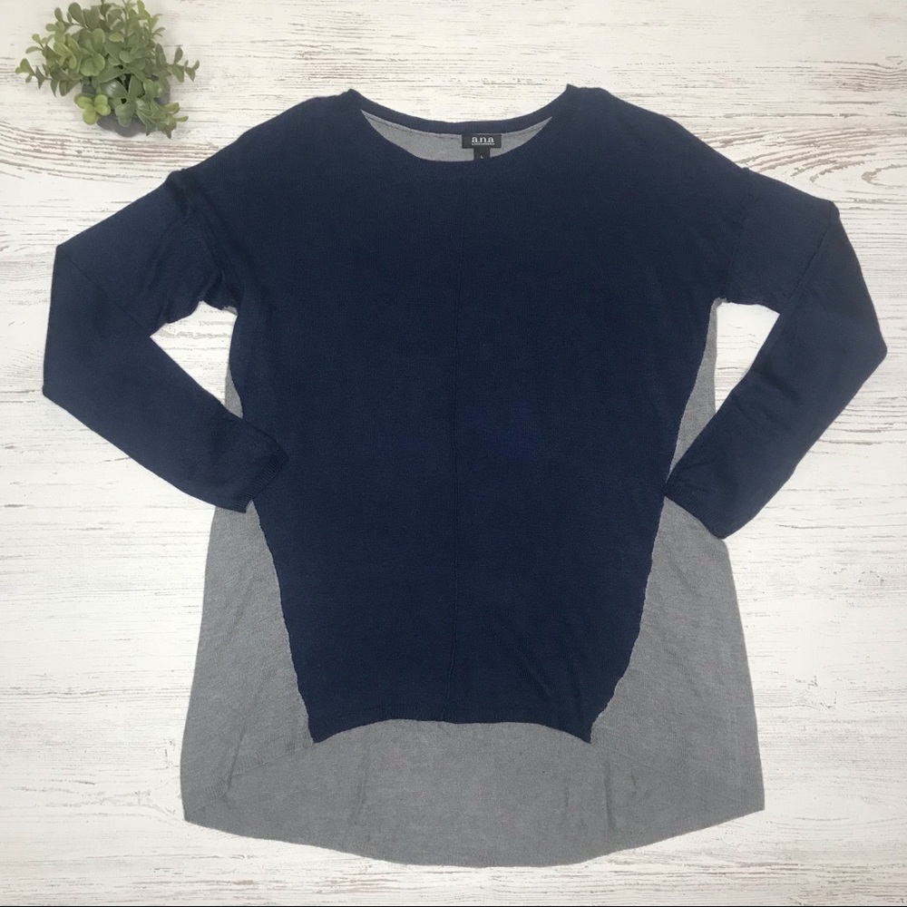 Crewneck Navy Gray Color-block hi-lo Sweater